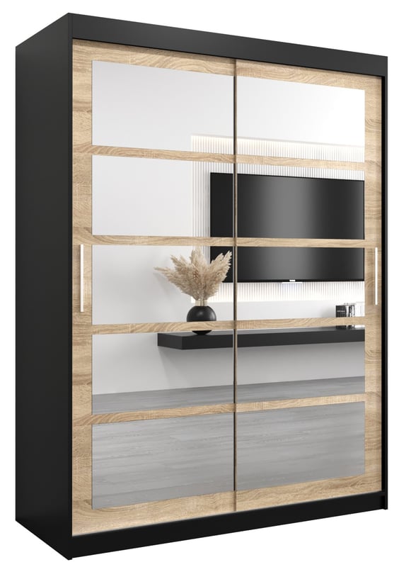 Szafa przesuwna garderoba ROMA 2 150 x 62 x 200 cm Czarny + Sonoma - Abiks Meble