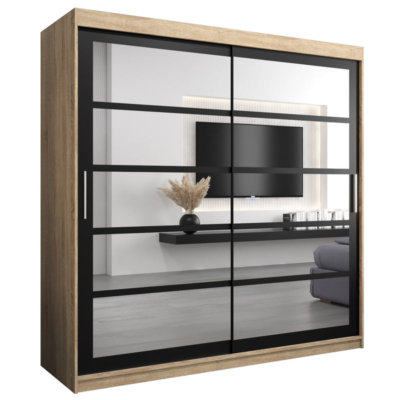 Szafa przesuwna garderoba ROMA 2 200 x 62 x 200 cm Sonoma + Czarny - Abiks Meble