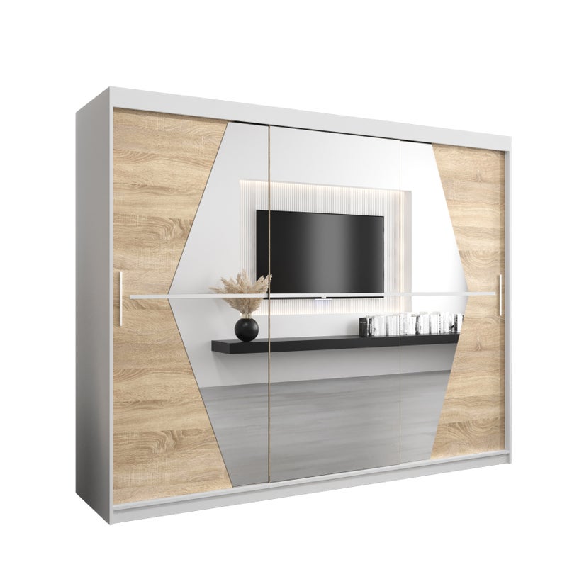 Szafa przesuwna garderoba BOLIWIA 250 x 62 x 200 cm Biały + Sonoma - Abiks Meble