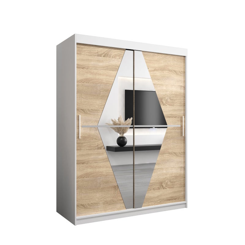 Szafa przesuwna garderoba BOLIWIA 150 x 62 x 200 cm Biały + Sonoma - Abiks Meble