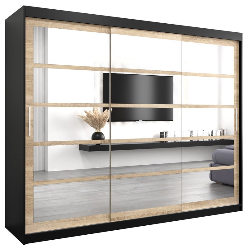 Szafa przesuwna garderoba ROMA 2 250 x 62 x 200 cm Czarny + Sonoma - Abiks Meble