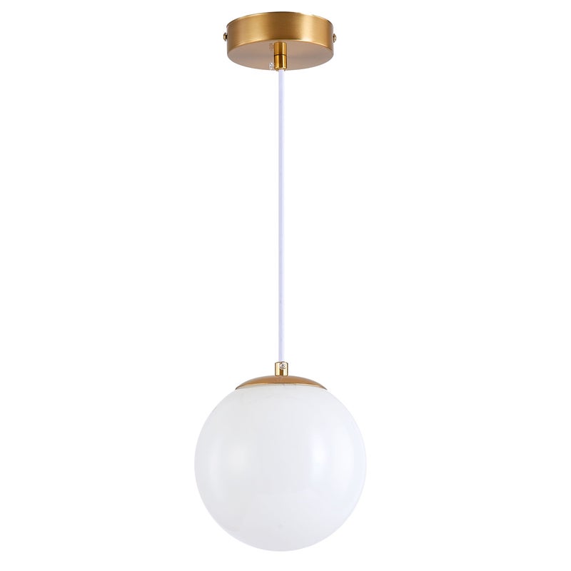Lampa sufitowa wisząca E27 ozdobna Biały klosz Szklana kula z regulowanym przewodem Złoty metal - LEDHOFF