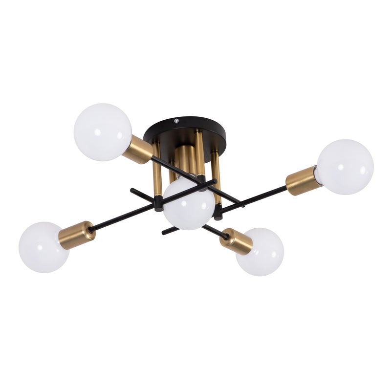 Lampa sufitowa wisząca 5x E27 Czarna Złota ozdobna dekoracyjna 5-punktowa metalowa designerska - LEDHOFF