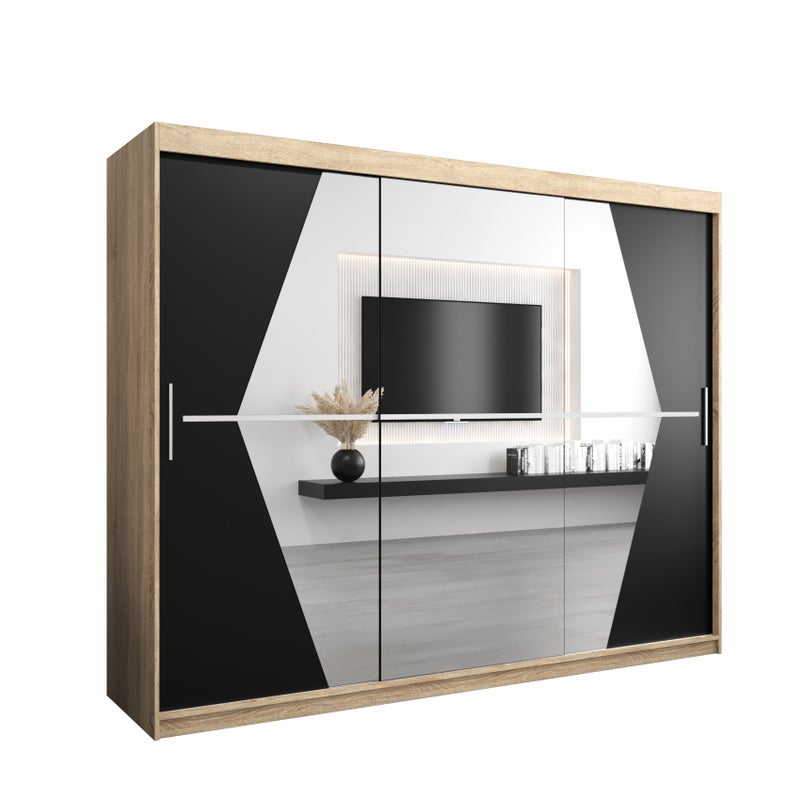 Szafa przesuwna garderoba BOLIWIA 250 x 62 x 200 cm Sonoma + Czarny - Abiks Meble