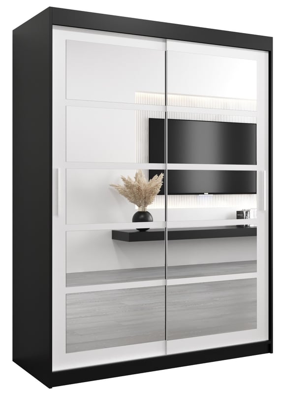 Szafa przesuwna garderoba ROMA 2 150 x 62 x 200 cm Czarny + Biały - Abiks Meble