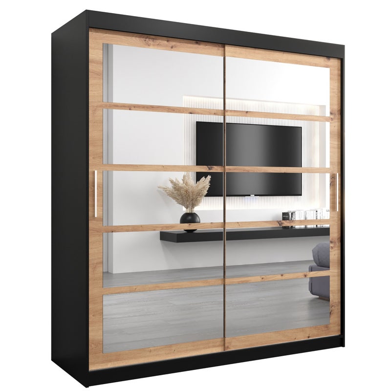 Szafa przesuwna garderoba ROMA 2 180 x 62 x 200 cm Czarny + Artisan - Abiks Meble