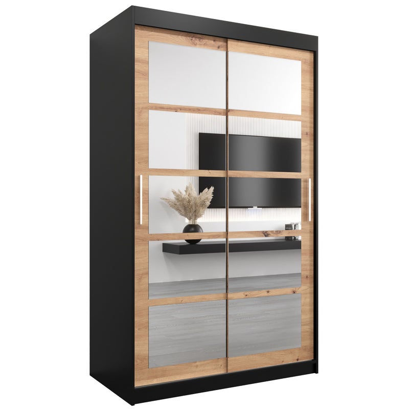 Szafa przesuwna garderoba ROMA 2 120 x 62 x 200 cm Czarny + Artisan - Abiks Meble