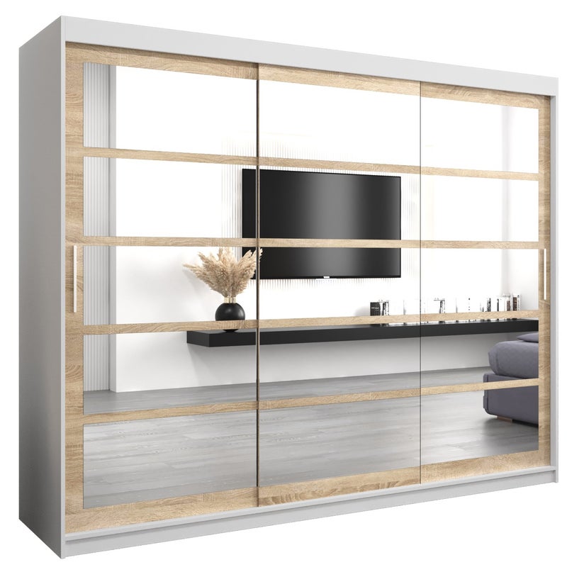 Szafa przesuwna garderoba ROMA 2 250 x 62 x 200 cm Biały + Sonoma - Abiks Meble