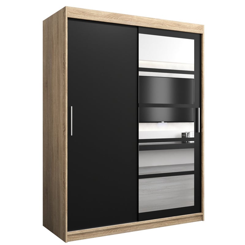 Szafa przesuwna garderoba ROMA 1 150 x 62 x 200 cm Sonoma + Czarny - Abiks Meble