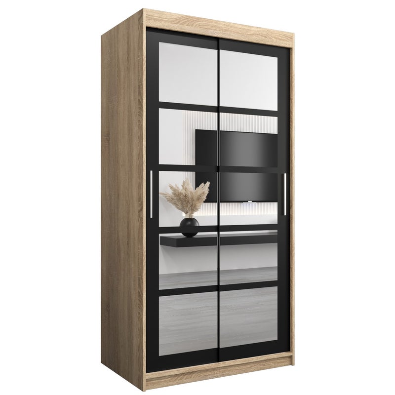 Szafa przesuwna garderoba ROMA 2 100 x 62 x 200 cm Sonoma + Czarny - Abiks Meble