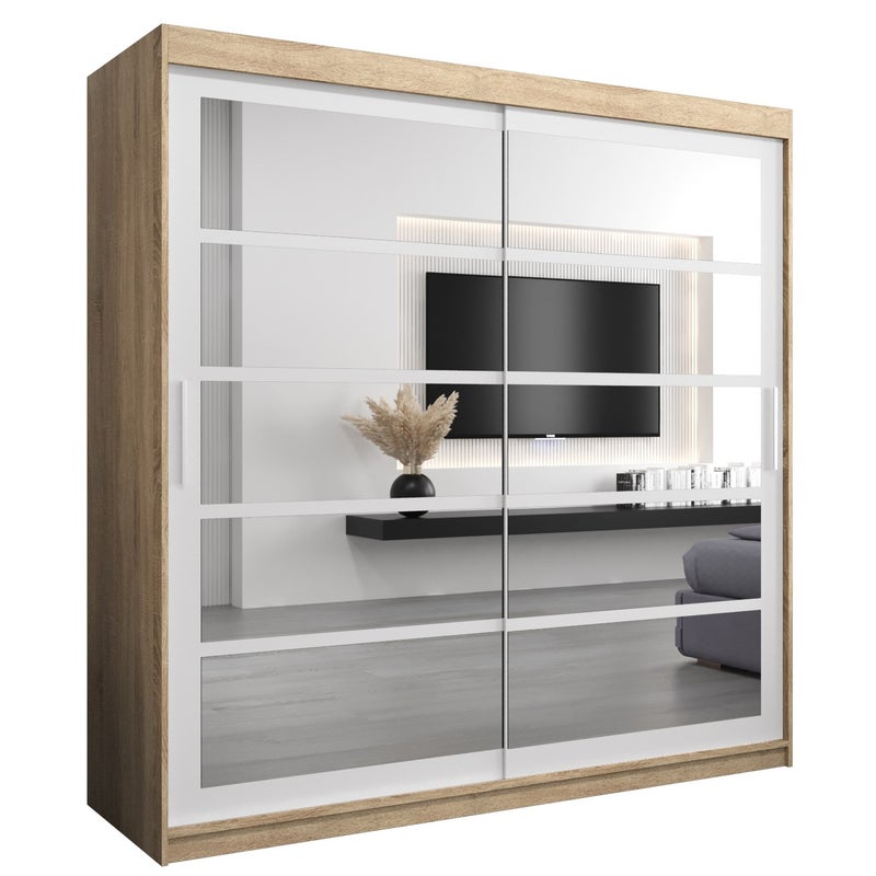 Szafa przesuwna garderoba ROMA 2 200 x 62 x 200 cm Sonoma + Biały - Abiks Meble
