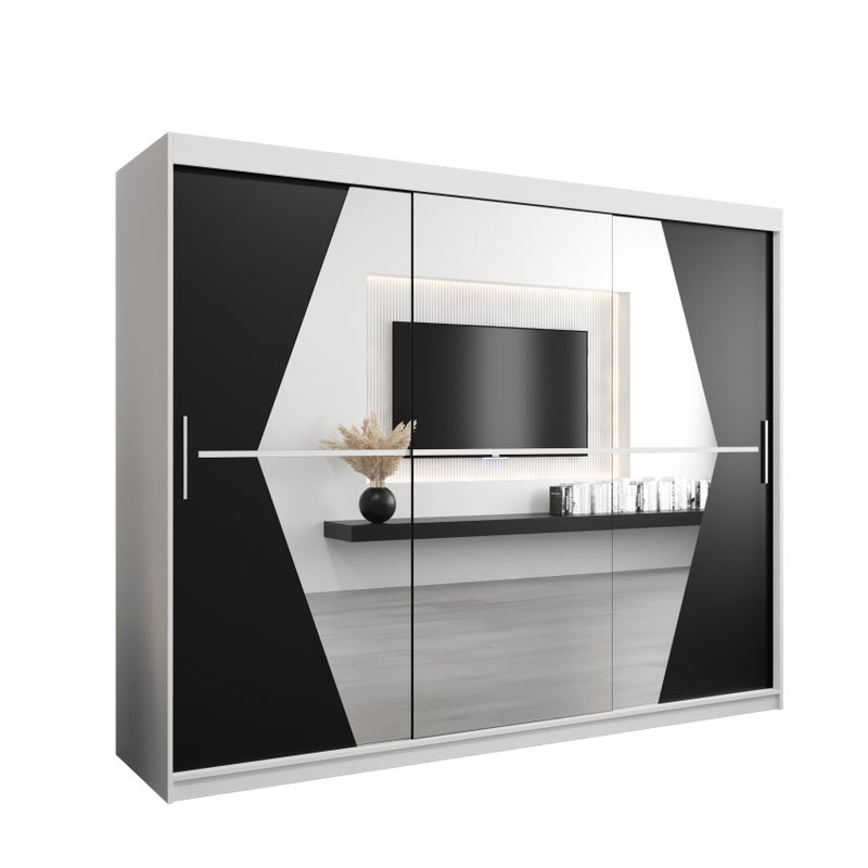 Szafa przesuwna garderoba BOLIWIA 250 x 62 x 200 cm Biały + Czarny - Abiks Meble