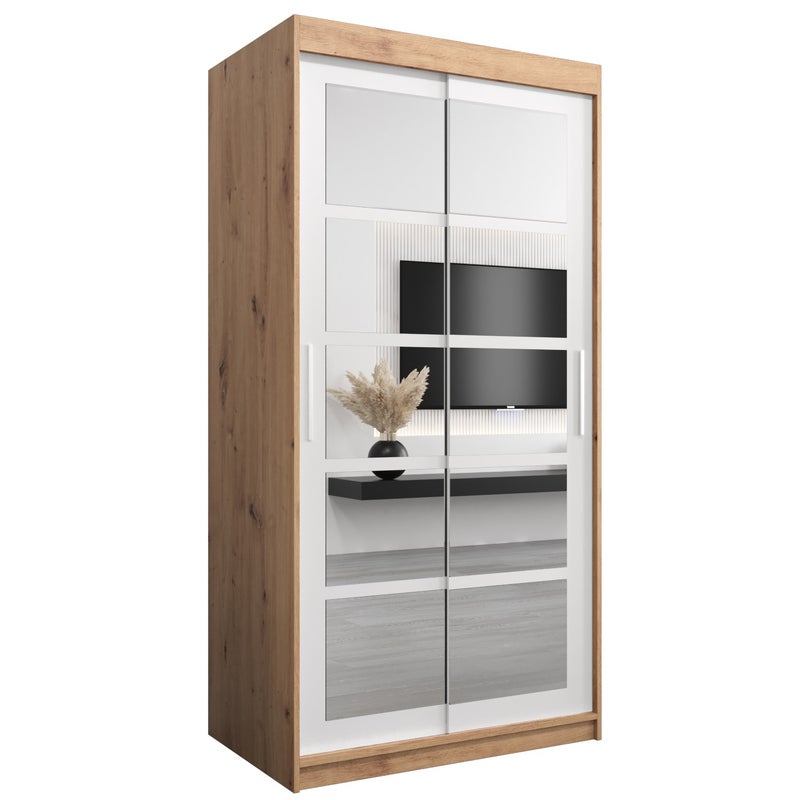 Szafa przesuwna garderoba ROMA 2 100 x 62 x 200 cm Artisan + Biały - Abiks Meble