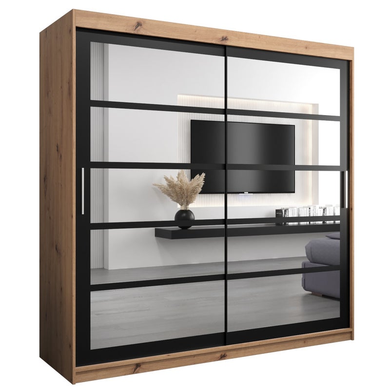 Szafa przesuwna garderoba ROMA 2 200 x 62 x 200 cm Artisan + Czarny - Abiks Meble