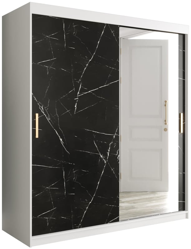 Szafa przesuwna garderoba MARMUR T2 180 x 62 x 200 cm Biały + Marmur Czarny - Abiks Meble