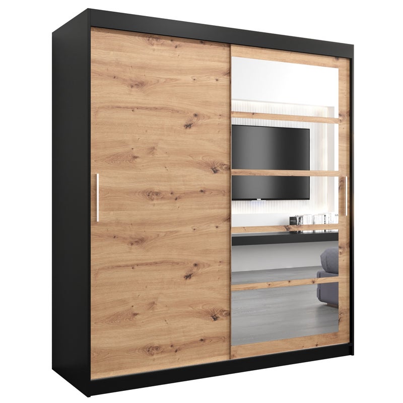 Szafa przesuwna garderoba ROMA 1 180 x 62 x 200 cm Czarny + Artisan - Abiks Meble