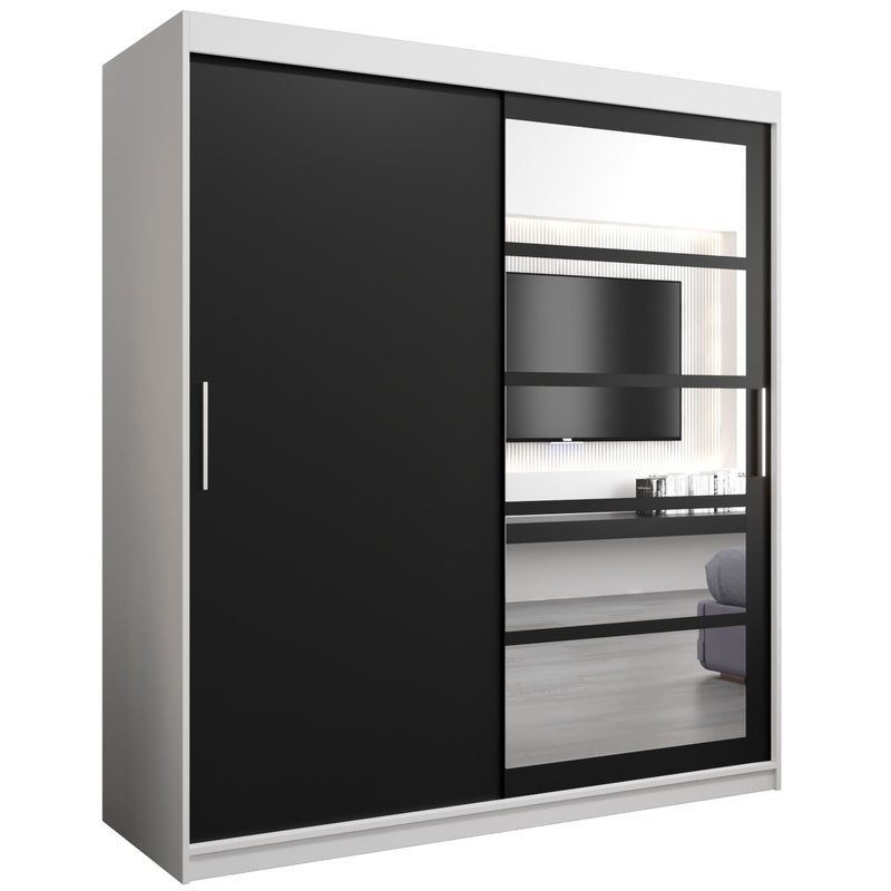 Szafa przesuwna garderoba ROMA 1 180 x 62 x 200 cm Biały + Czarny - Abiks Meble