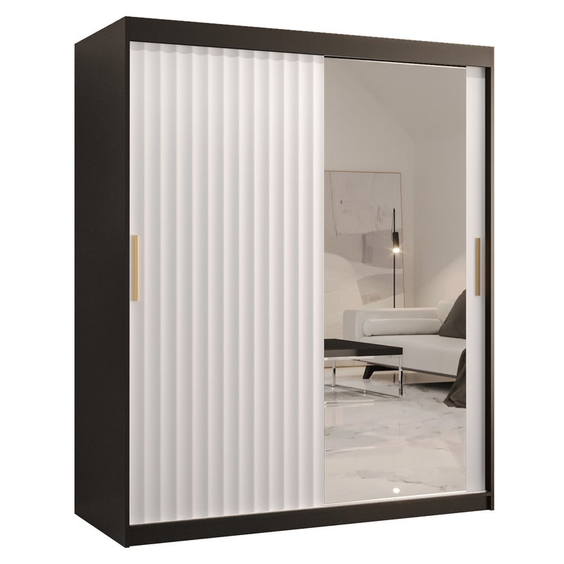 Szafa przesuwna garderoba RIFLO WAVE 2 150 x 62 x 200 cm Czarny + Biały - Abiks Meble
