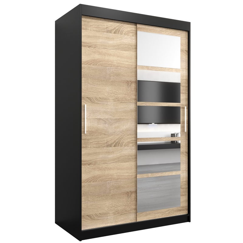 Szafa przesuwna garderoba ROMA 1 120 x 62 x 200 cm Czarny + Sonoma - Abiks Meble