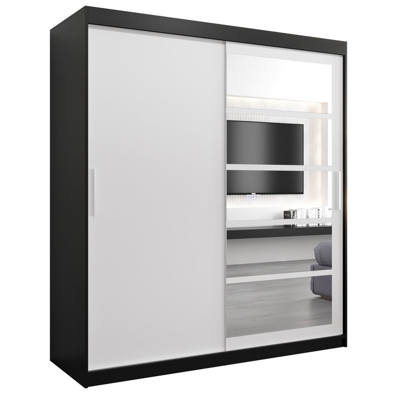 Szafa przesuwna garderoba ROMA 1 180 x 62 x 200 cm Czarny + Biały - Abiks Meble