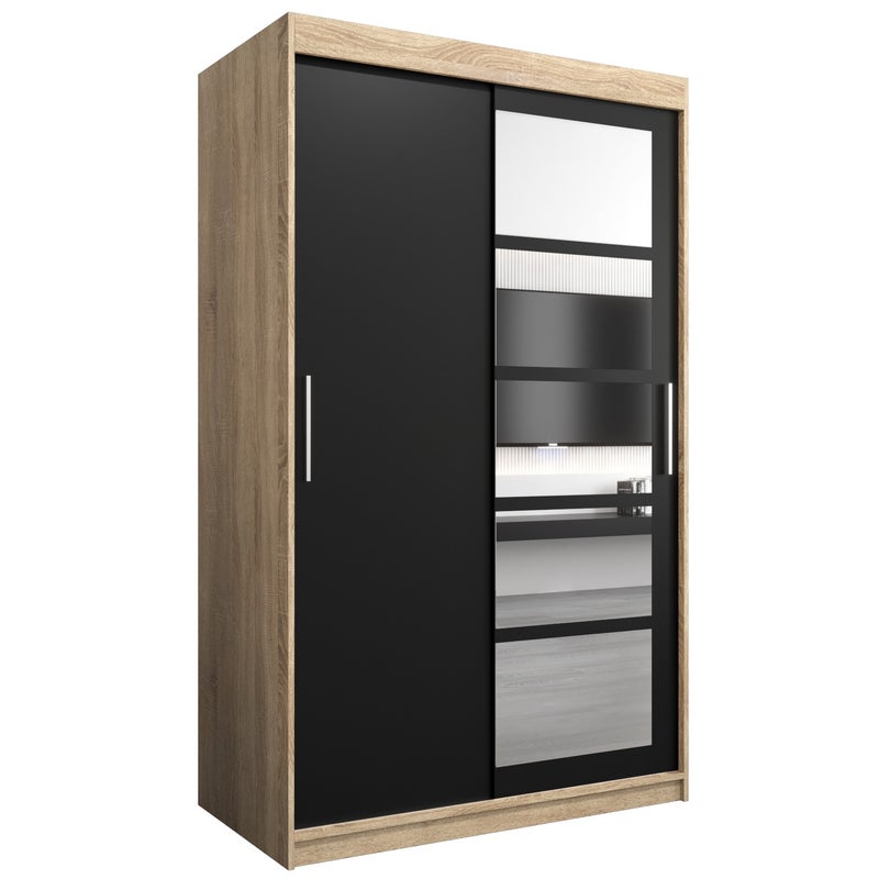 Szafa przesuwna garderoba ROMA 1 120 x 62 x 200 cm Sonoma + Czarny - Abiks Meble