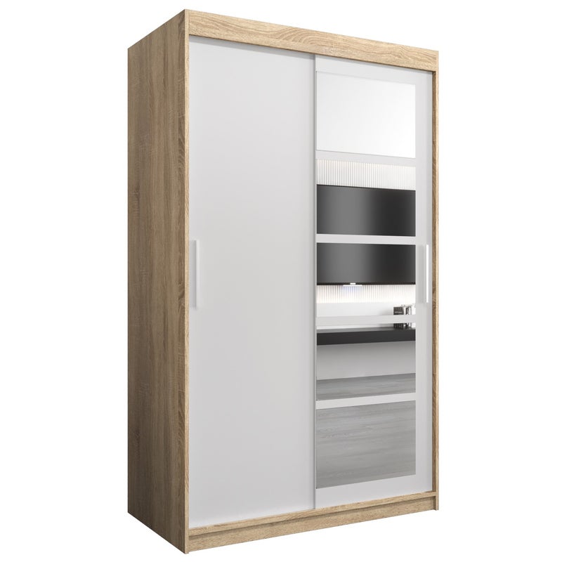 Szafa przesuwna garderoba ROMA 1 120 x 62 x 200 cm Sonoma + Biały - Abiks Meble