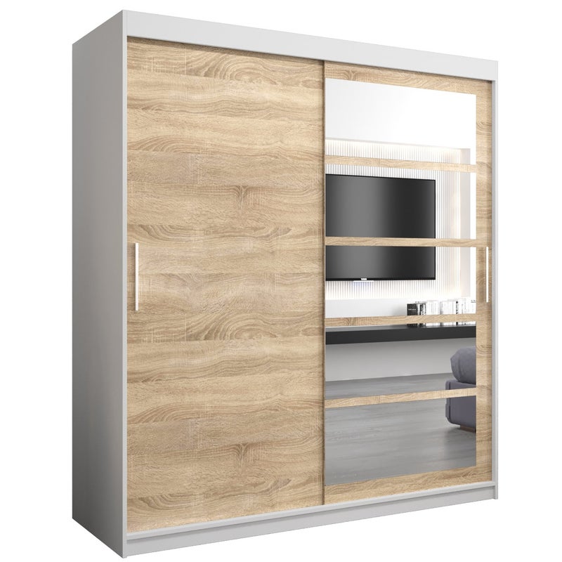 Szafa przesuwna garderoba ROMA 1 180 x 62 x 200 cm Biały + Sonoma - Abiks Meble