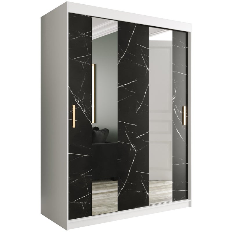 Szafa przesuwna garderoba MARMUR POLE 150 x 62 x 200 cm Biały + Marmur Czarny - Abiks Meble