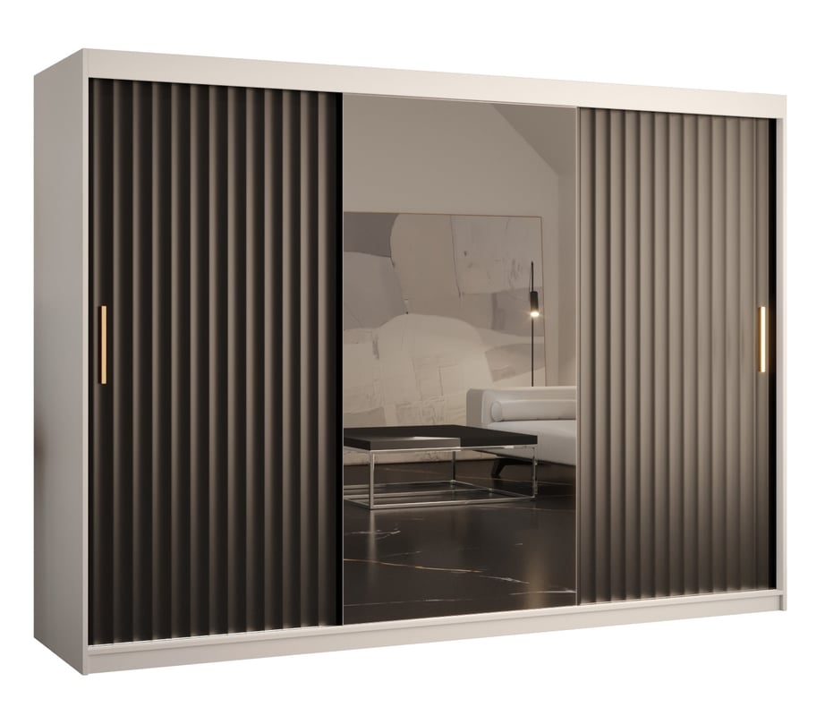 Szafa przesuwna garderoba RIFLO WAVE 2 250 x 62 x 200 cm Biały + Czarny - Abiks Meble