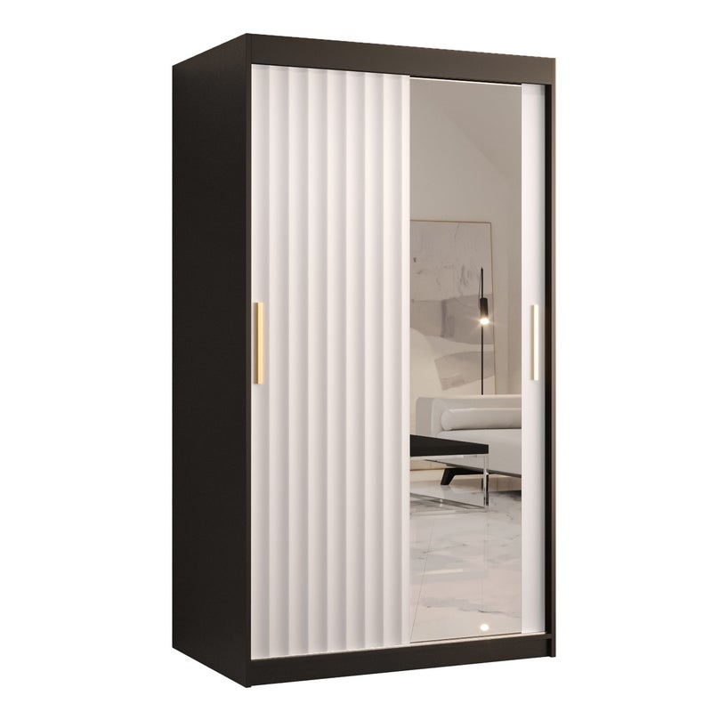 Szafa przesuwna garderoba RIFLO WAVE 2 100 x 62 x 200 cm Biały + Czarny - Abiks Meble