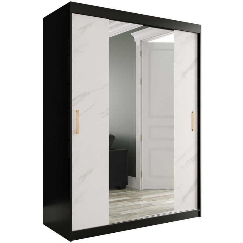 Szafa przesuwna garderoba MARMUR T1 150 x 62 x 200 cm Czarny + Marmur Biały - Abiks Meble