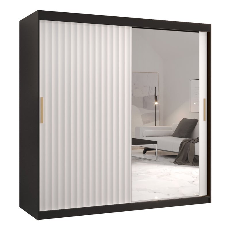 Szafa przesuwna garderoba RIFLO WAVE 2 180 x 62 x 200 cm Czarny + Biały - Abiks Meble