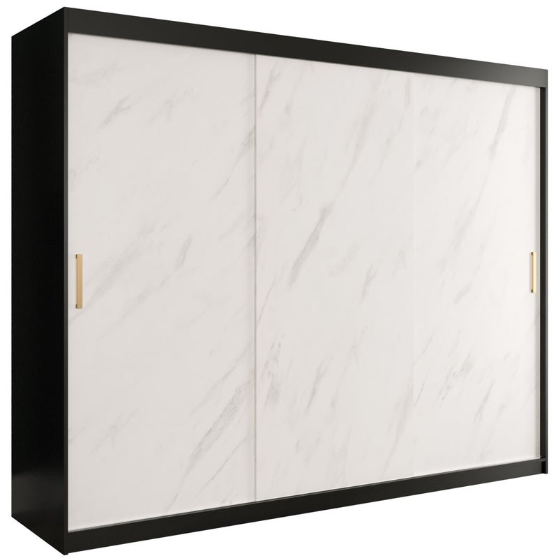 Szafa przesuwna garderoba MARMUR T 250 x 62 x 200 cm Czarny + Marmur Biały - Abiks Meble
