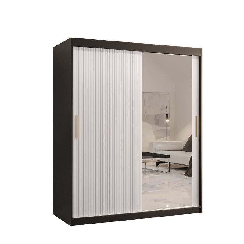 Szafa przesuwna garderoba RIFLO SLIM 2 150 x 62 x 200 cm Czarny + Biały - Abiks Meble