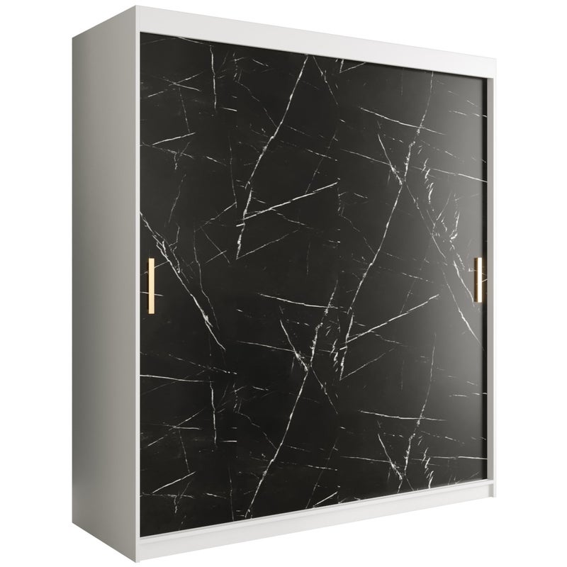 Szafa przesuwna garderoba MARMUR T 180 x 62 x 200 cm Biały + Marmur Czarny - Abiks Meble