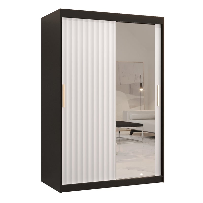 Szafa przesuwna garderoba RIFLO WAVE 2 120 x 62 x 200 cm Czarny + Biały - Abiks Meble