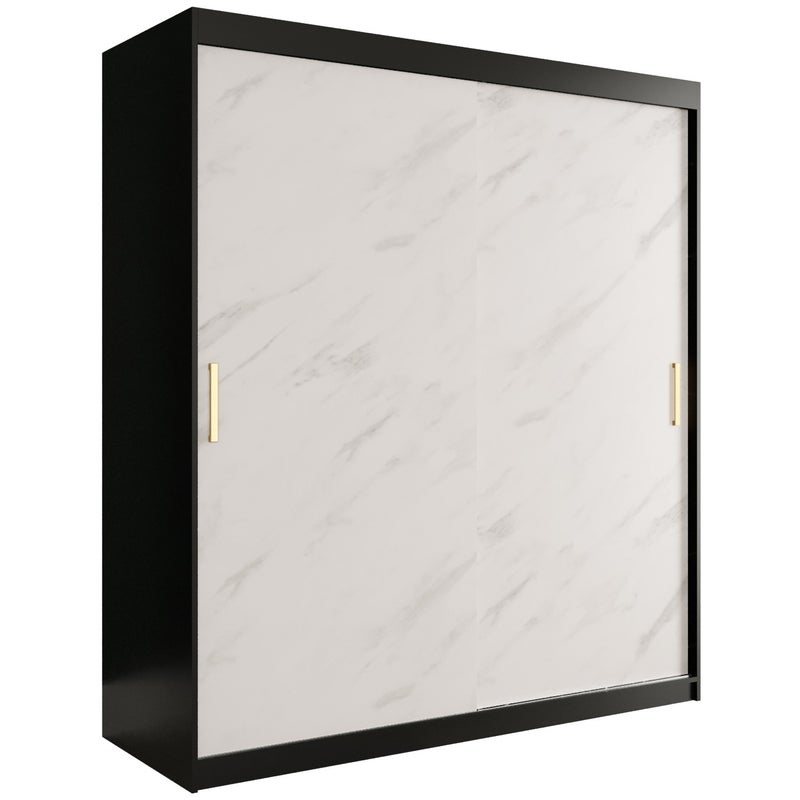 Szafa przesuwna garderoba MARMUR T 180 x 62 x 200 cm Czarny + Marmur Biały - Abiks Meble