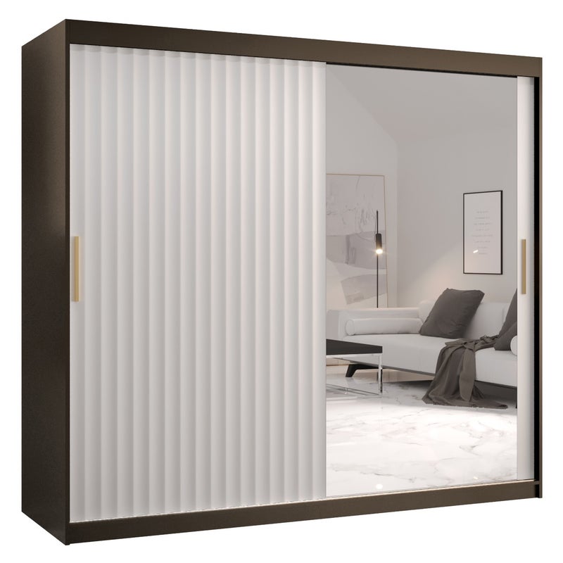 Szafa przesuwna garderoba RIFLO WAVE 2 200 x 62 x 200 cm Czarny + Biały - Abiks Meble