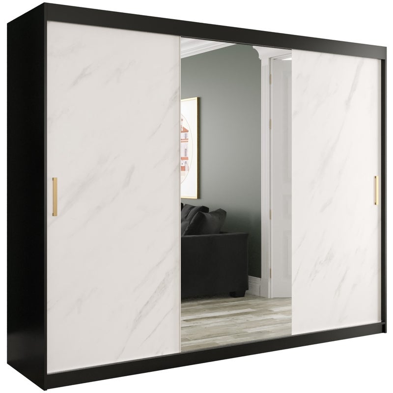 Szafa przesuwna garderoba MARMUR T1 250 x 62 x 200 cm Czarny + Marmur Biały - Abiks Meble