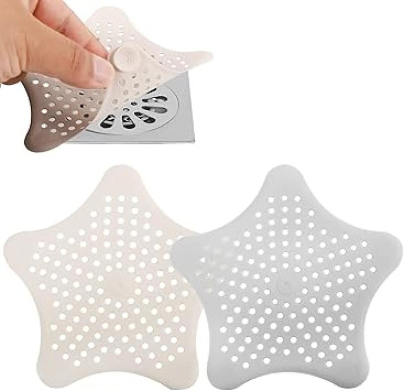 Silikonowe sitka do włosów (białe, niebieskie) 3 sztuki do zlewu kuchennego, osłona odpływu z przyssawką, łapacz włosów do prysznica, filtr