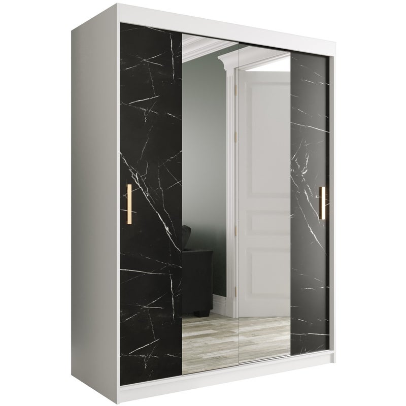 Szafa przesuwna garderoba MARMUR T1 150 x 62 x 200 cm Biały + Marmur Czarny - Abiks Meble