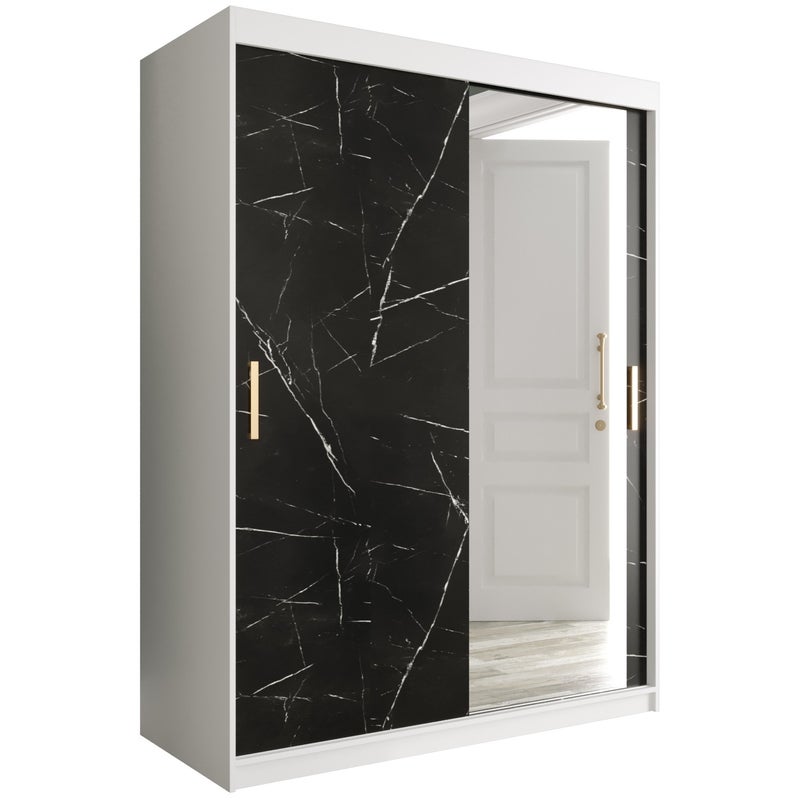Szafa przesuwna garderoba MARMUR T2 150 x 62 x 200 cm Biały + Marmur Czarny - Abiks Meble
