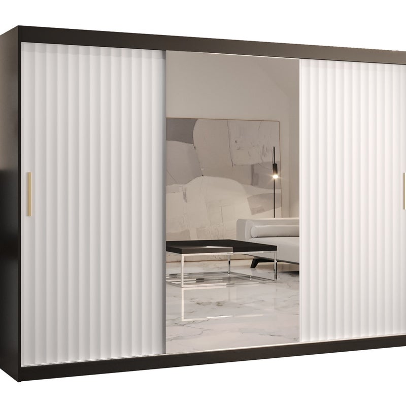 Szafa przesuwna garderoba RIFLO WAVE 2 250 x 62 x 200 cm Czarny + Biały - Abiks Meble