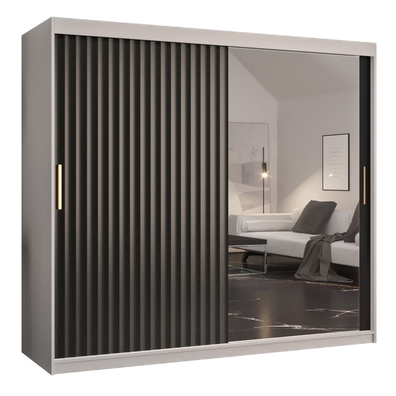 Szafa przesuwna garderoba RIFLO WAVE 2 200 x 62 x 200 cm Biały + Czarny - Abiks Meble