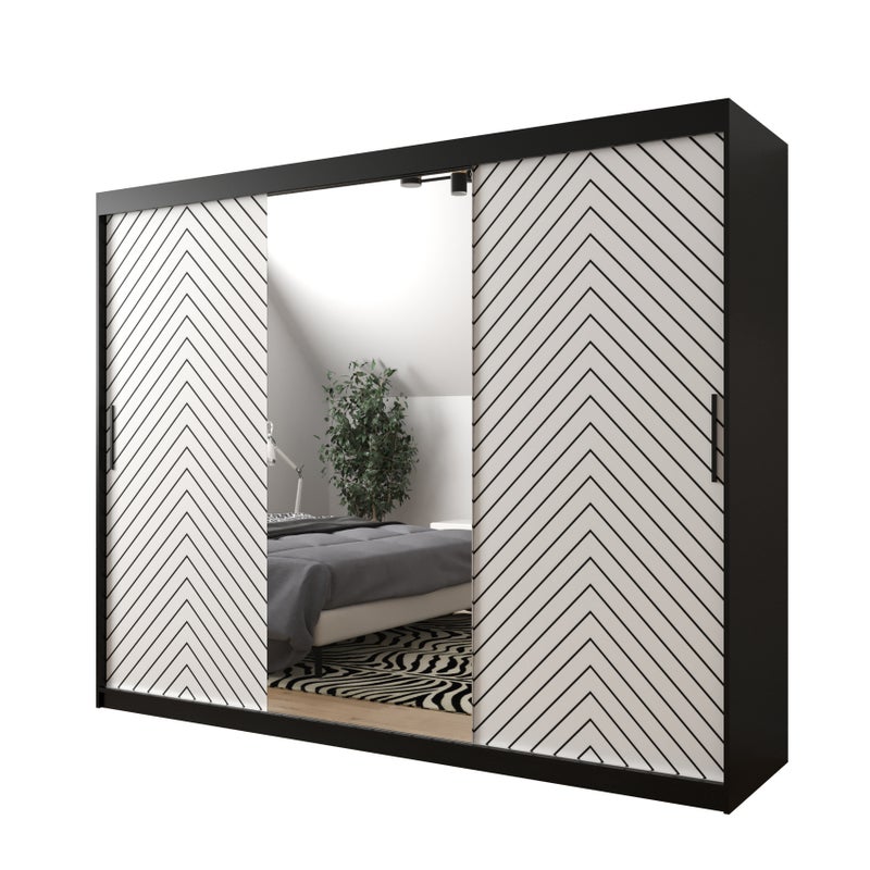 Szafa przesuwna garderoba JODEŁKA 2 250 x 62 x 200 cm Czarny + Biały - Abiks Meble