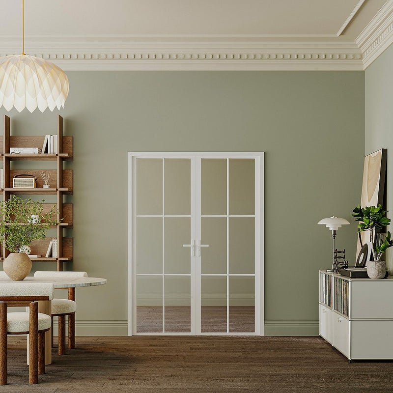 Odwracalne drzwi dwuskrzydłowe z aluminium i szkła hartowanego – Białe – 2 x Wys. 204 x Szer. 83 cm – SEROTO
