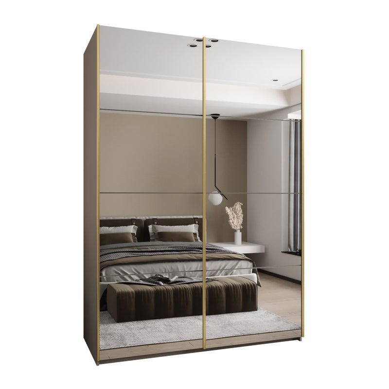 Szafa przesuwna wysoka Lux 2 180 x 64 x 245,5 cm kaszmir + kaszmir + u. złoty - Abiks Meble