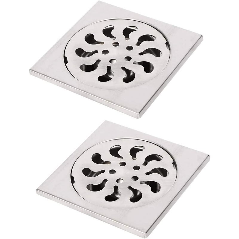 Zestaw 2 kwadratowych odpływów prysznicowych ze stali nierdzewnej, filtr prysznicowy, łapacz włosów do łazienki, 90 x 90 x 30 mm