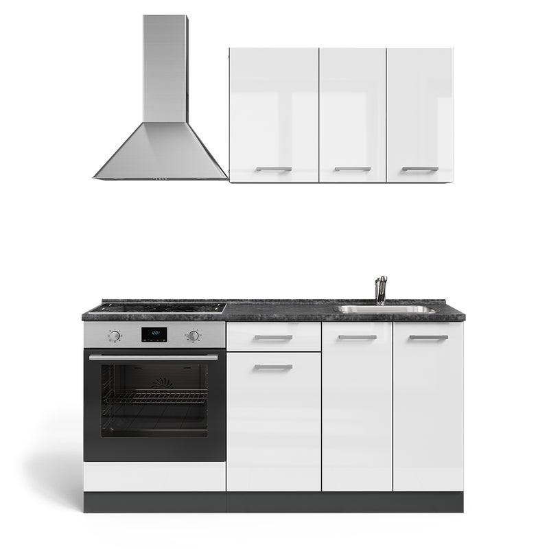 Vicco Pojedyncza kuchnia R-Line, Biały wysoki połysk/antracyt, 160 cm z szafką pod piekarnik i zlewem z BL