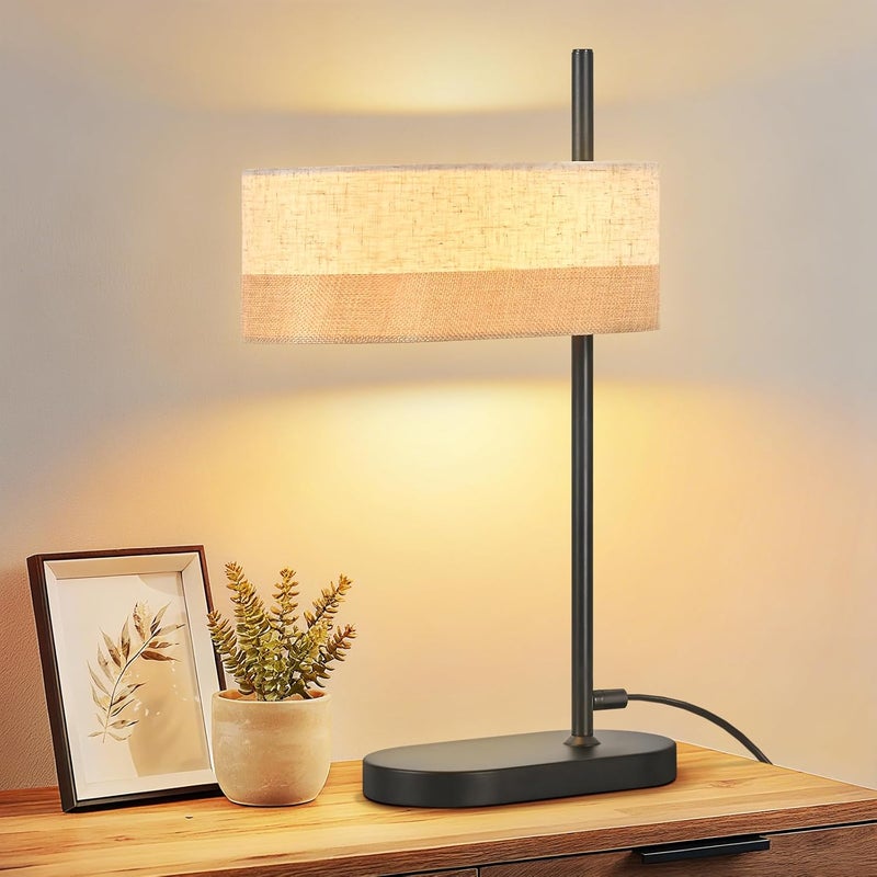 Nettlife Lampa Stołowa Vintage Czarna E14, Tkanina, Rustykalna Lampka Nocna do Sypialni Salonu (Brak żarówki)